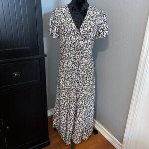 Levi's Midi Dress Womens Size Small Black White Floral Print Daisies Lightweight